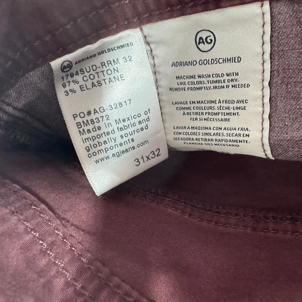 AG Adriano Goldschmied Everett Slim Straight Pants Mens 32x28 Burgundy